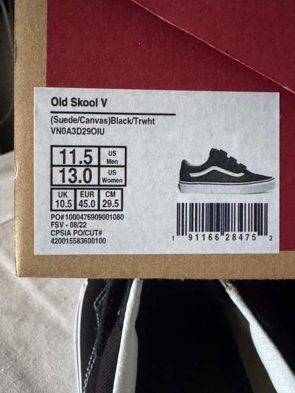 Vans Old Skool V Black White Suede Size 11.5 Mens, 13 Womens Velcro - Picture 9 of 9